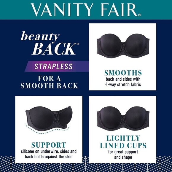 Vanity Fair 40C Beauty Back Underwire Smoothing Strapless Bra Black 74380 - Picture 14 of 14